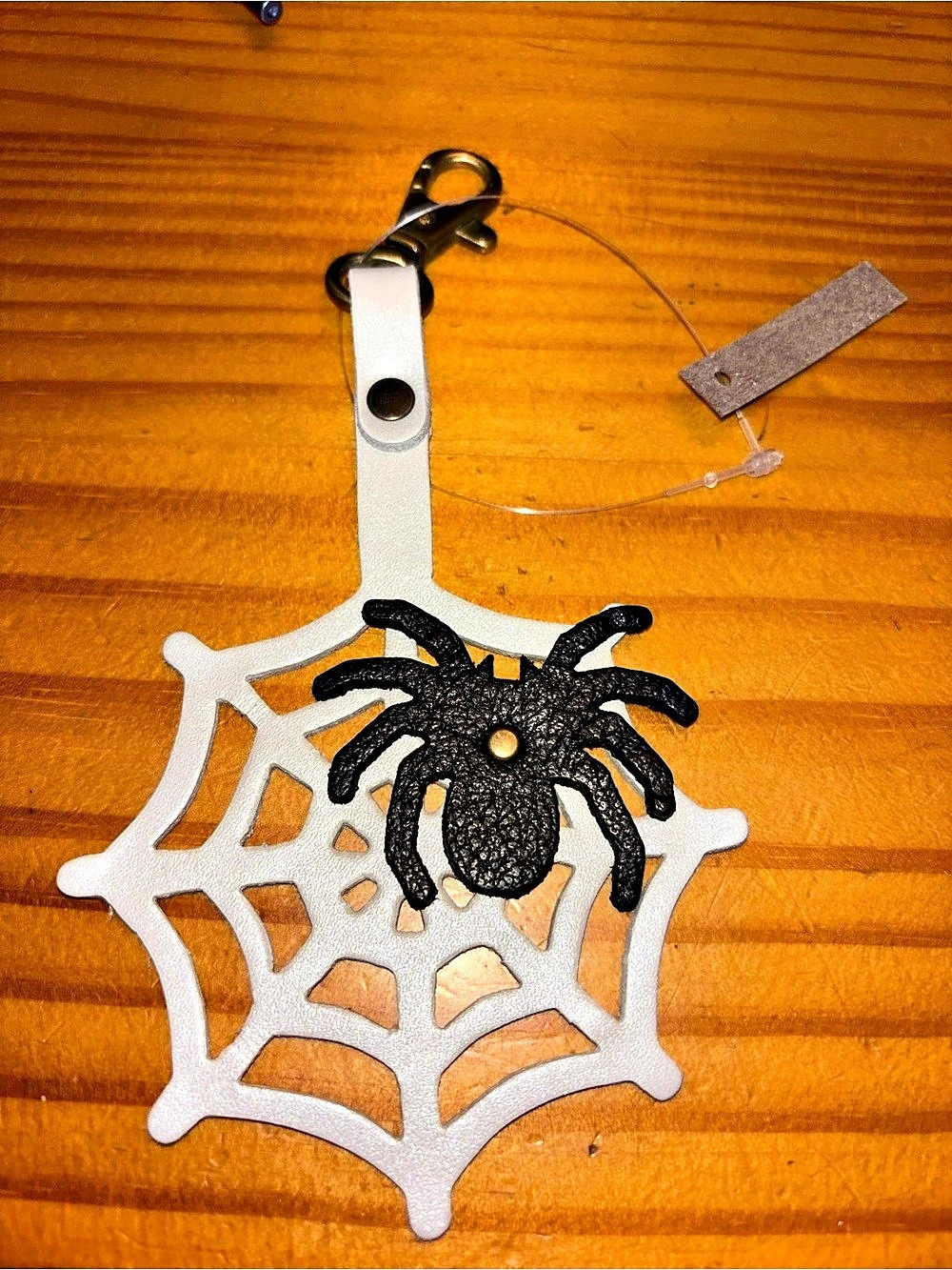 Portland Leather Goods Spider Web Halloween Keychain / Bag Charm in White &